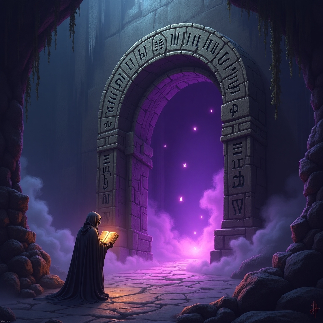 Fantasy doorway with magical light