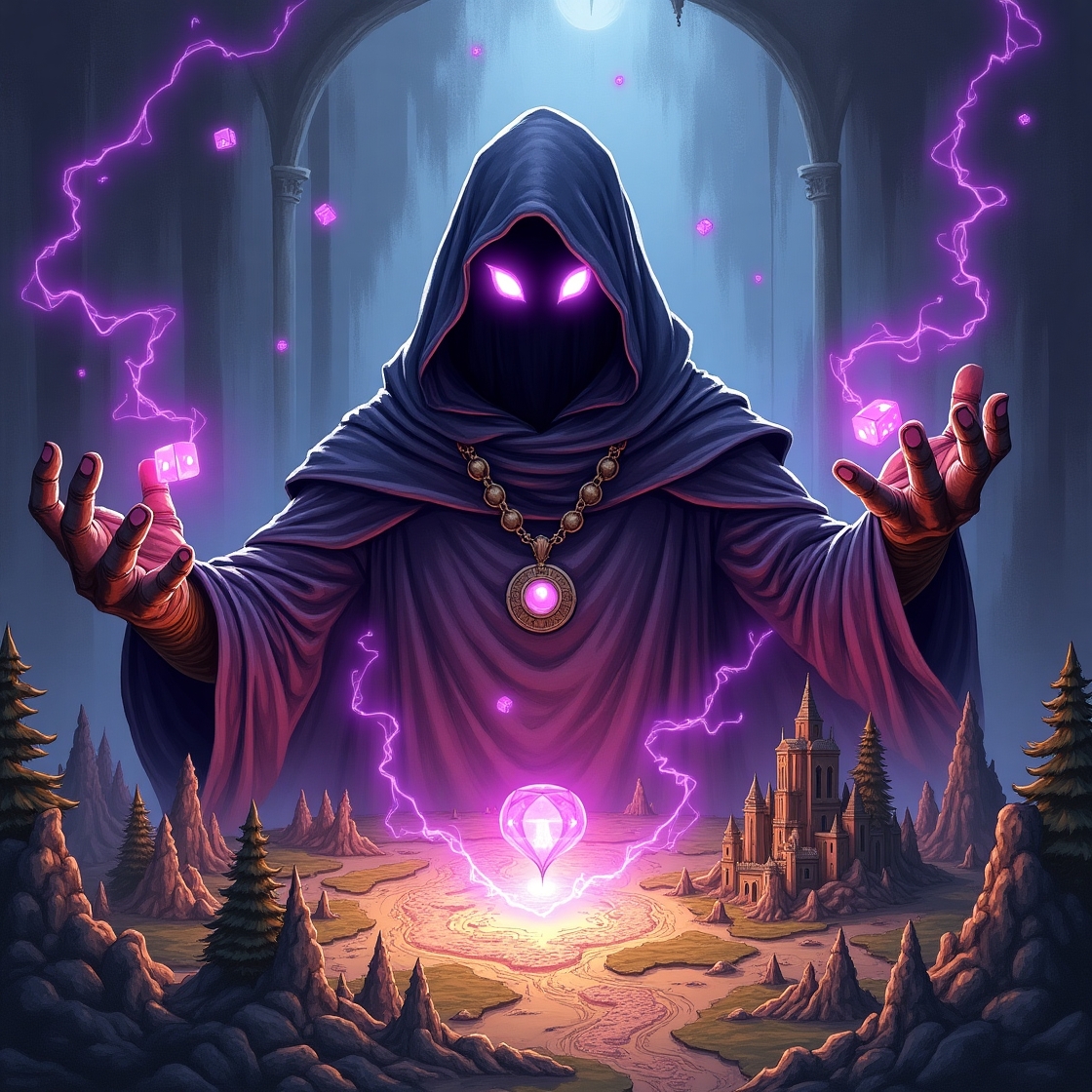 Mysterious figure with purple magic